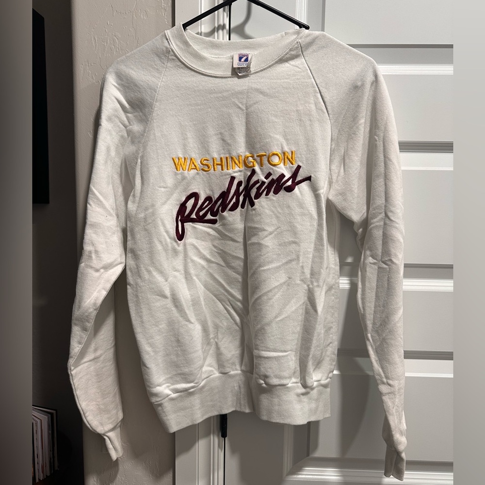 White Washington Redskins Script Embroidered Crewneck - Picture 7 of 7